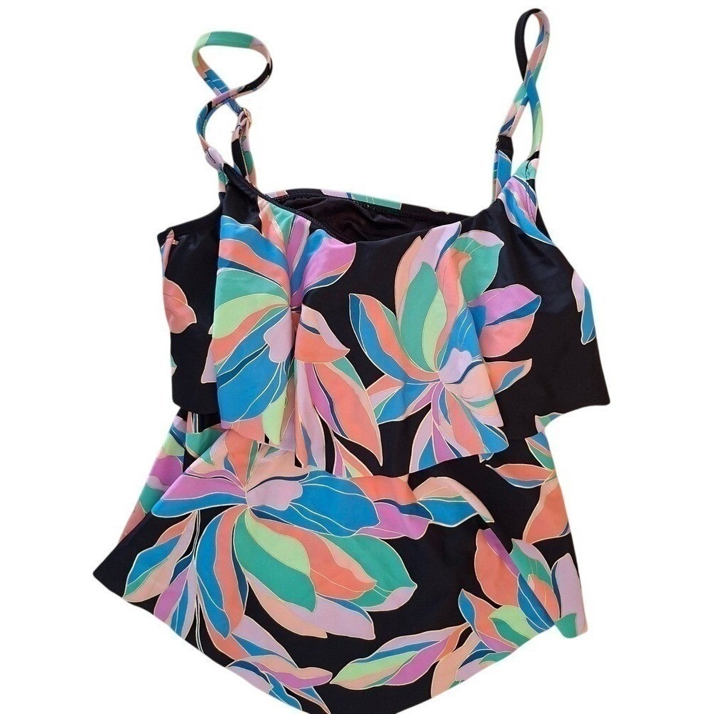 Maxine of Hollywood Swimwear NWT Lotus Swim Tankini size 10 Black Floral Top NEW
